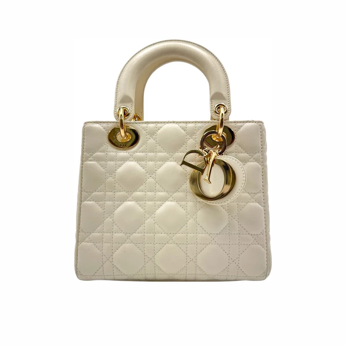 DIOR 디올 화이트 램스킨 까나쥬 레이디 MY ABC 디올 스몰 토트백