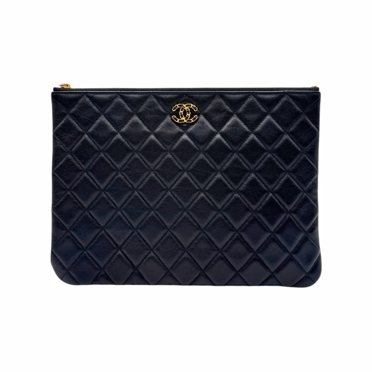 CHANEL 샤넬 블랙 램스킨 CC체인 로고 클러치백 28번대
