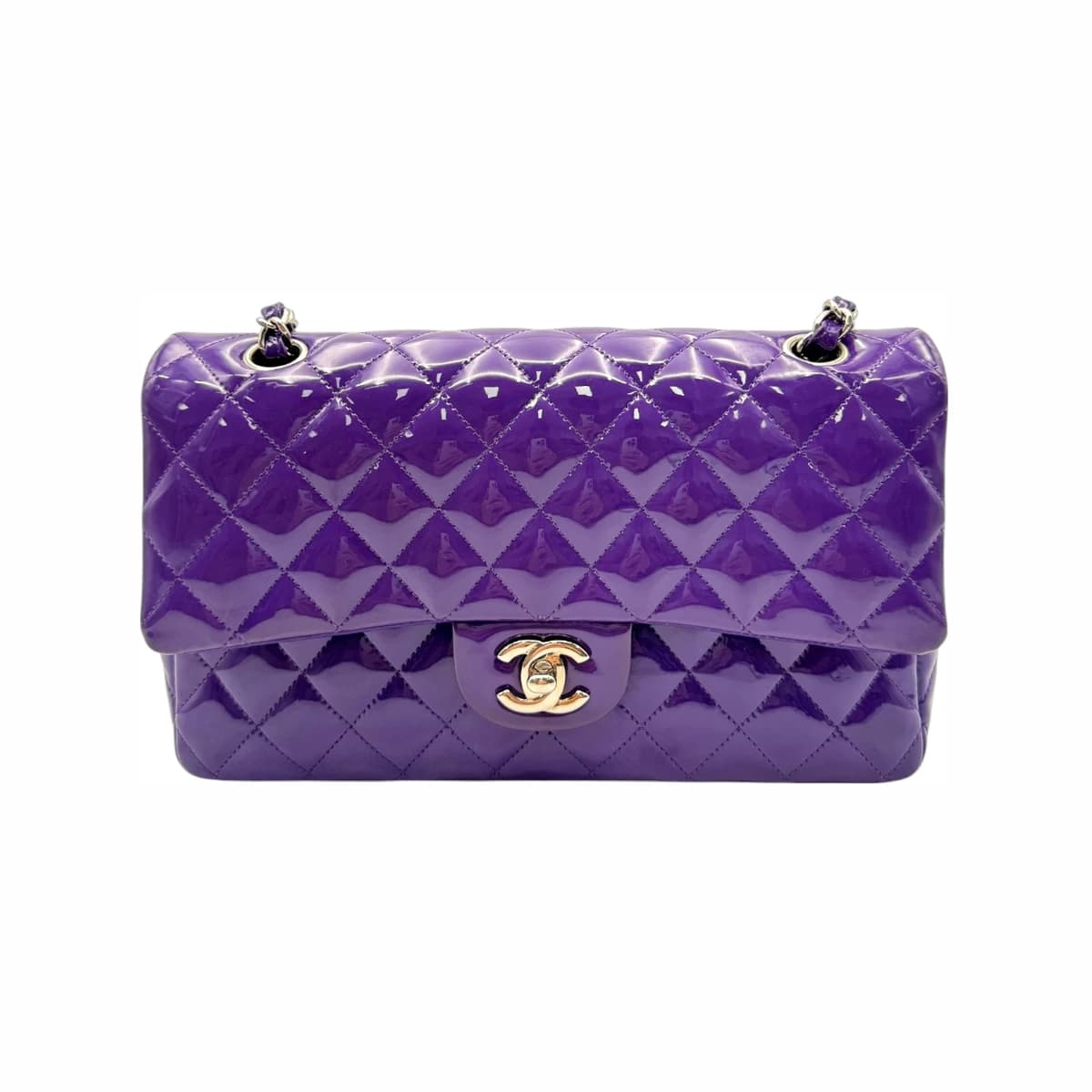 CHANEL 샤넬 퍼플 페이던트 클래식 미디움 플랩백 (21번대) 페이턴트