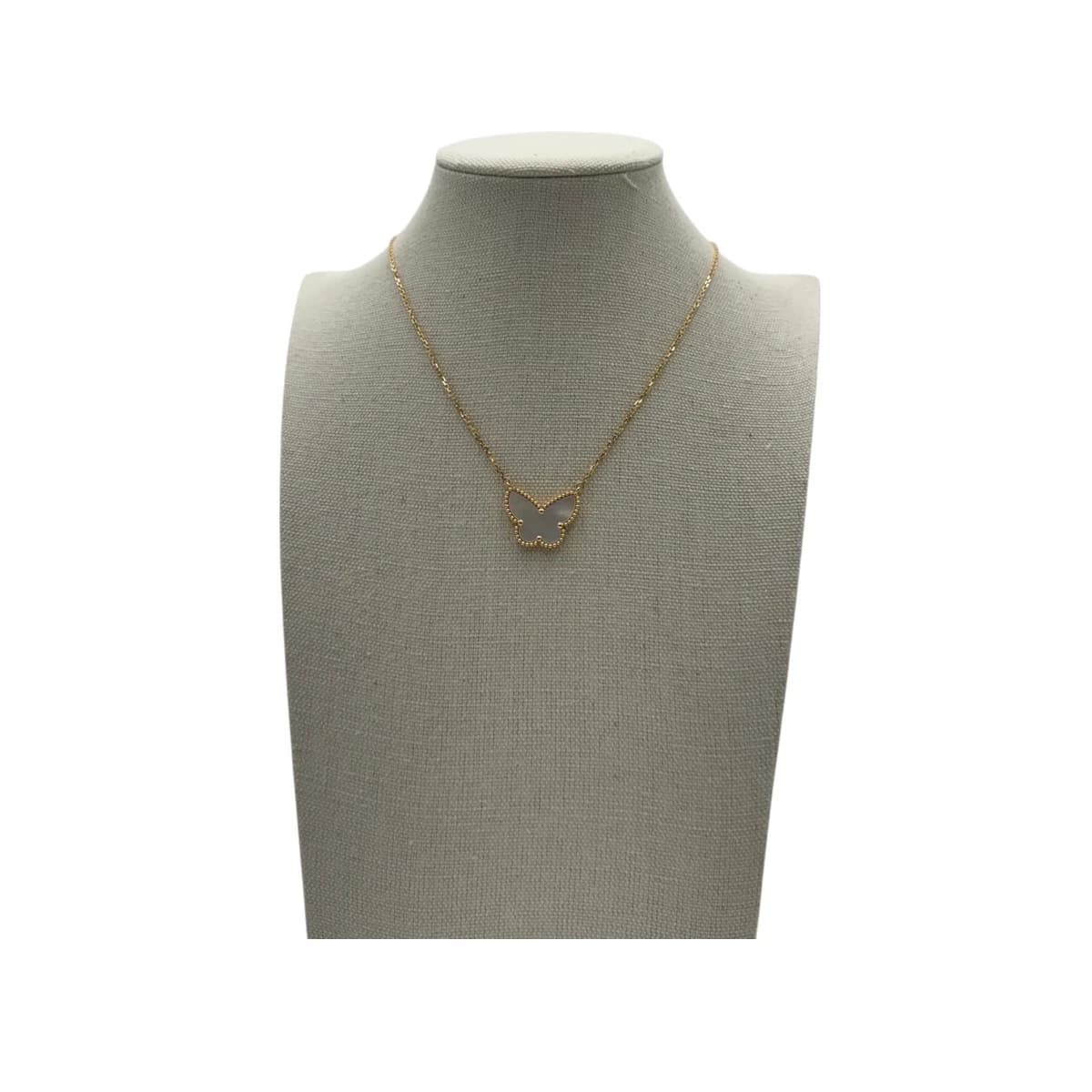 VAN CLEEF & ARPELS 반클리프앤아펠 18K 옐로우골드 마더오브펄 럭키 알함브라 버터플라이 펜던트 목걸이 18K 옐로골드