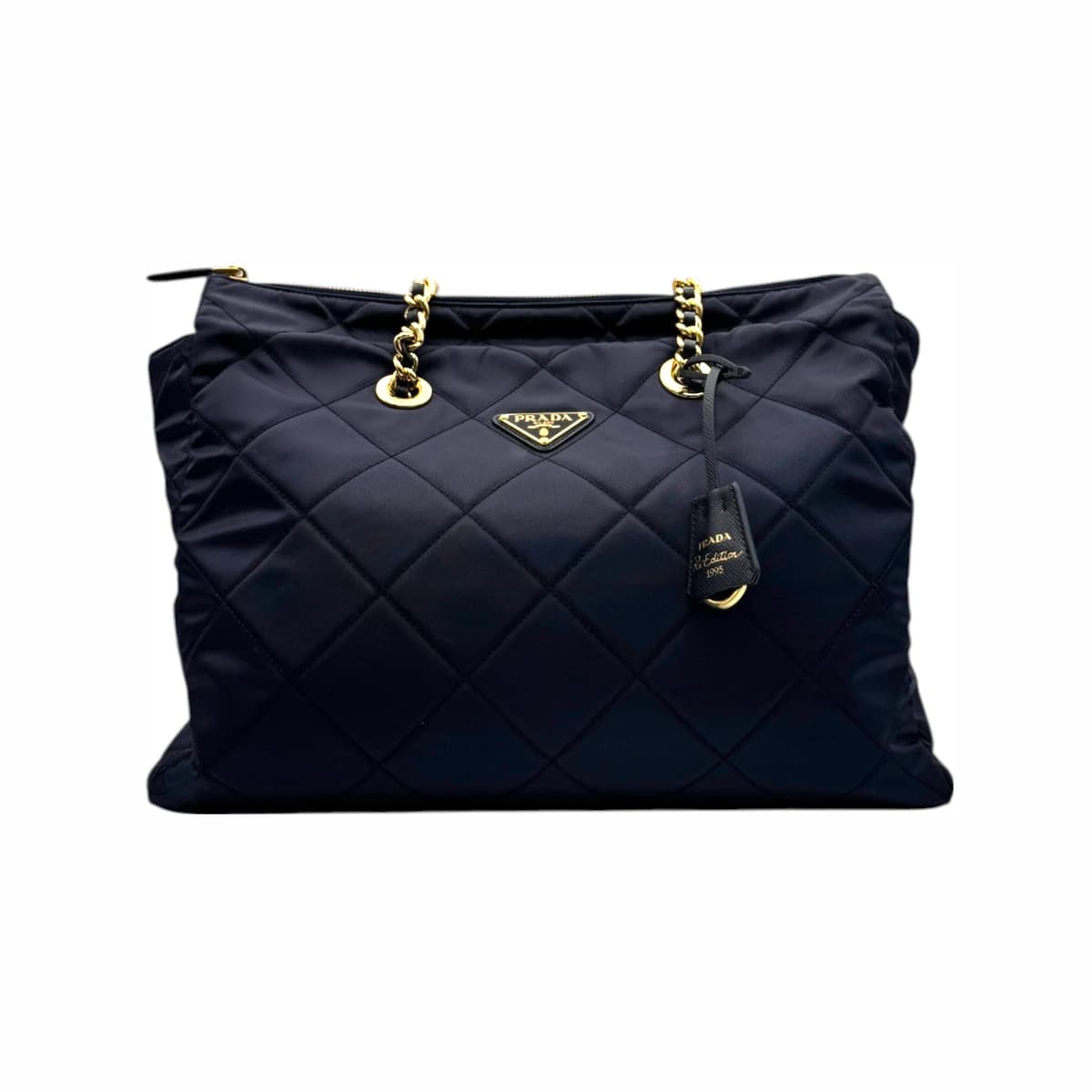PRADA 프라다 네이비 리나일론 리에디션 체인 라지 숄더백