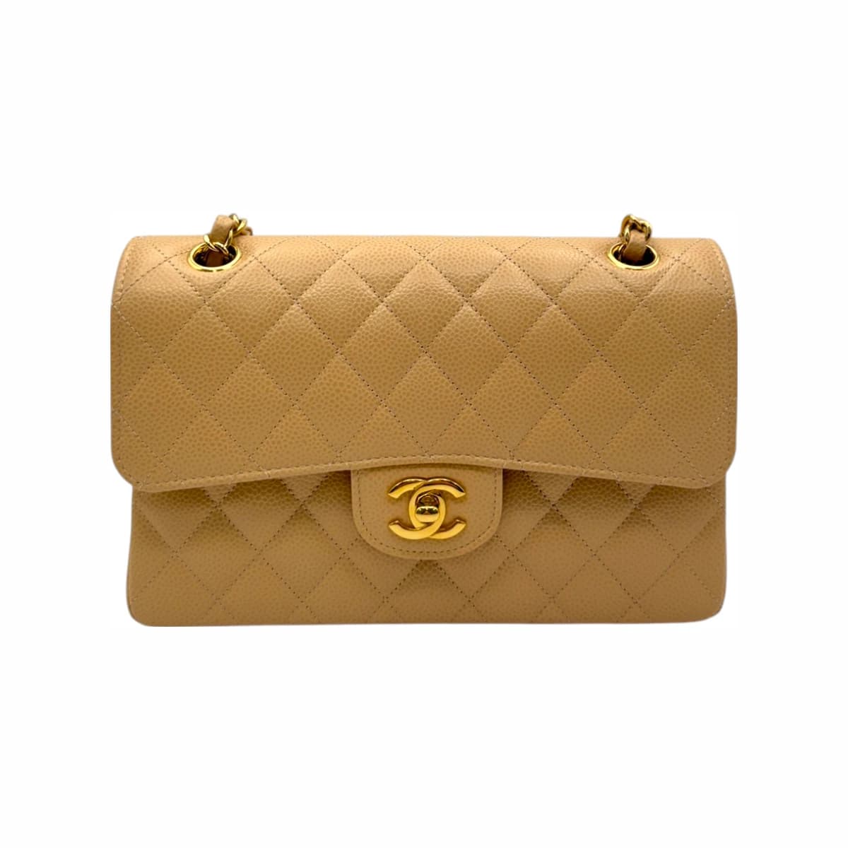 CHANEL 샤넬 베이지 캐비어 클래식 스몰 체인 숄더백(내장칩)