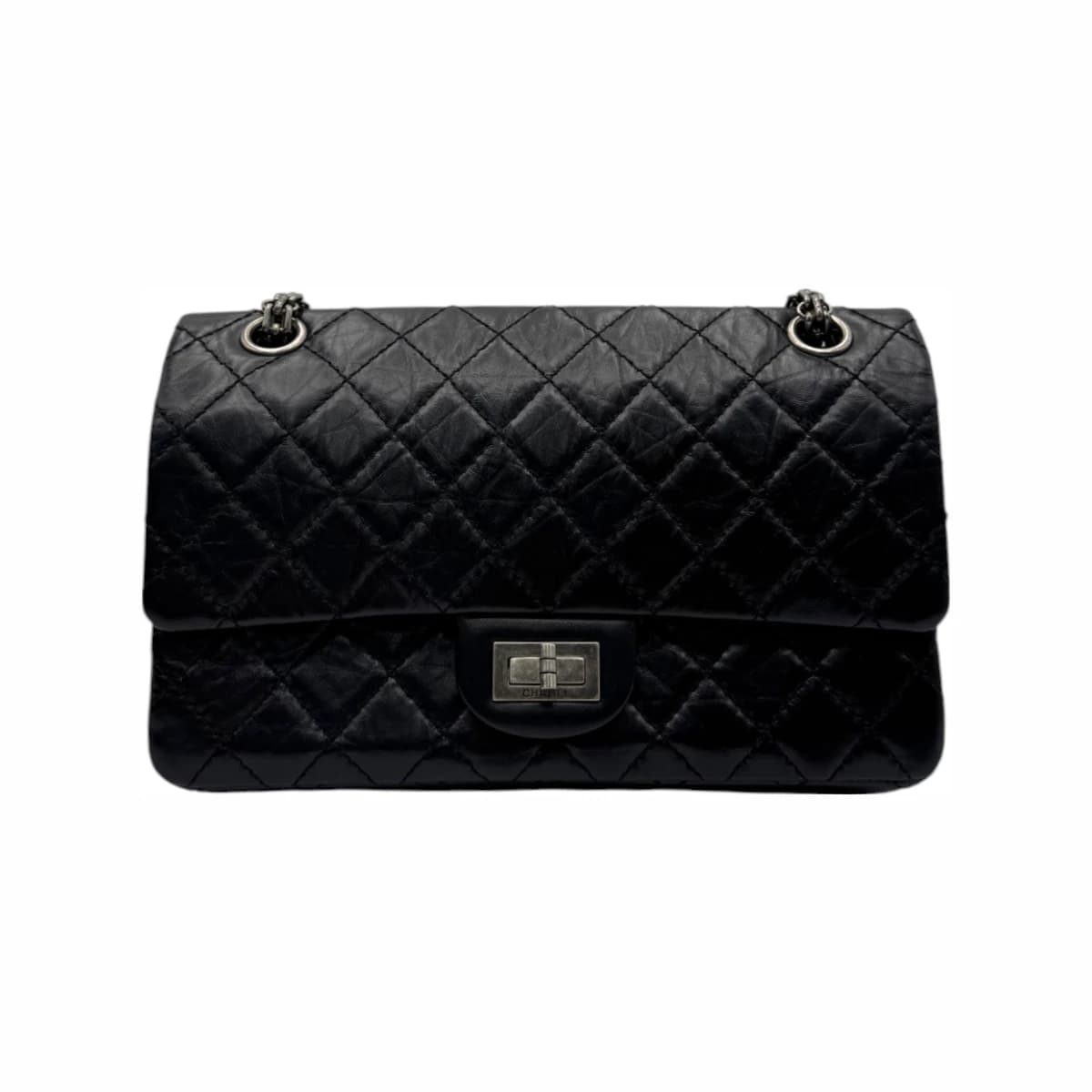 CHANEL 샤넬 블랙 레더 2.55 미디엄 체인 숄더백(내장칩) 가죽