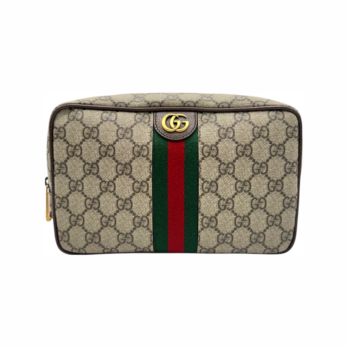 GUCCI 구찌 베이지 에보니 GG 수프림 웹 샤보이 코스메틱 스몰 케이스 클러치백 가죽