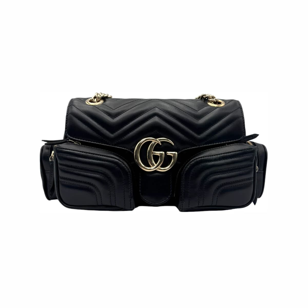 GUCCI 구찌 블랙레더 GG 마몽 멀티 포켓백 가죽