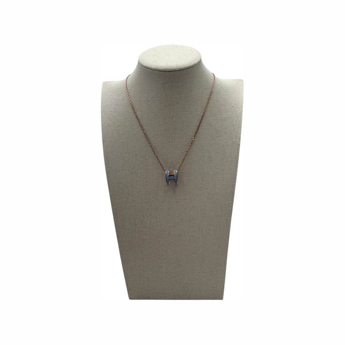 HERMÈS 에르메스 스카이 블루 H 펜던트 팝아슈 로즈골드 체인 목걸이 18K 로즈골드