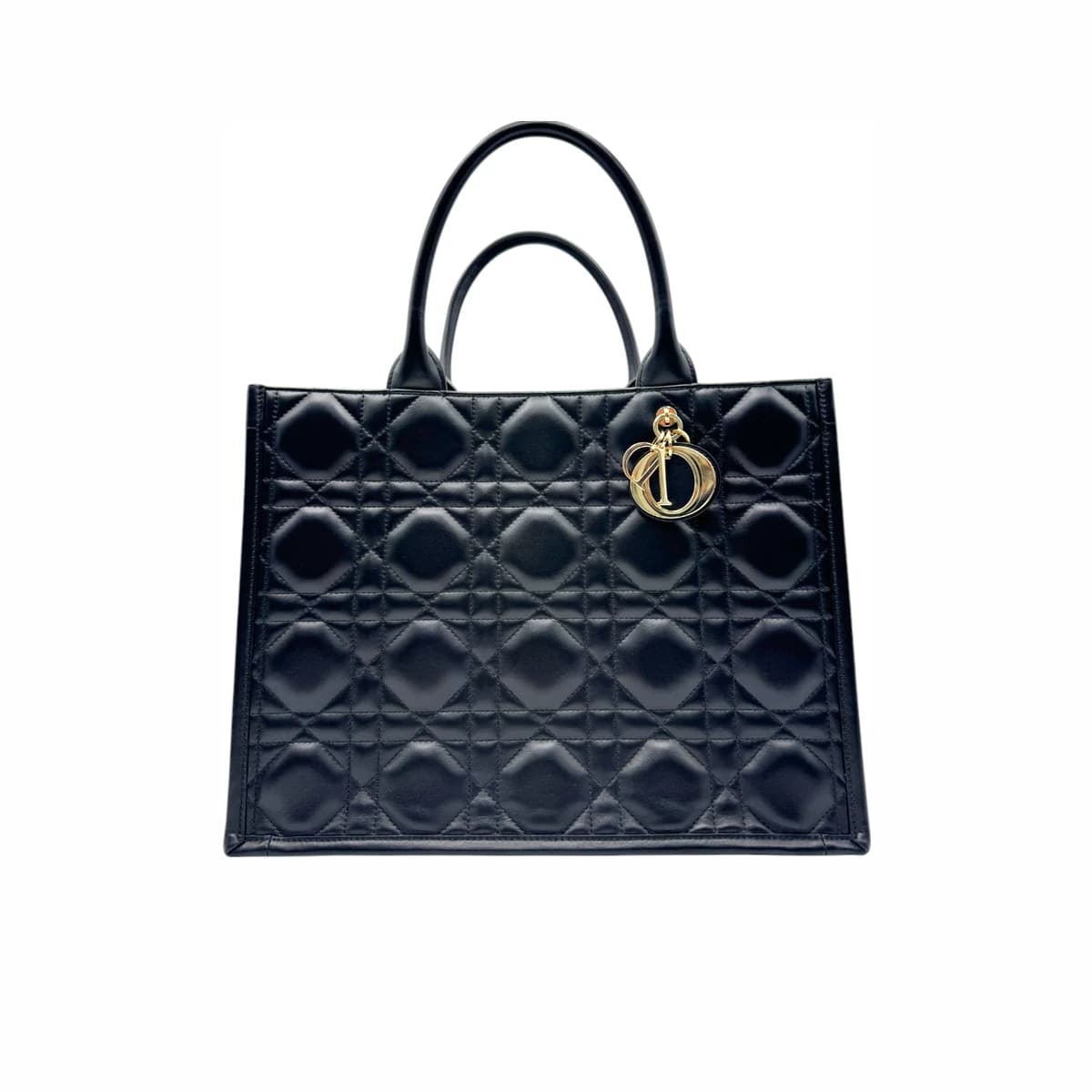 DIOR 디올 블랙 레더 까나쥬 미디엄 북토트백