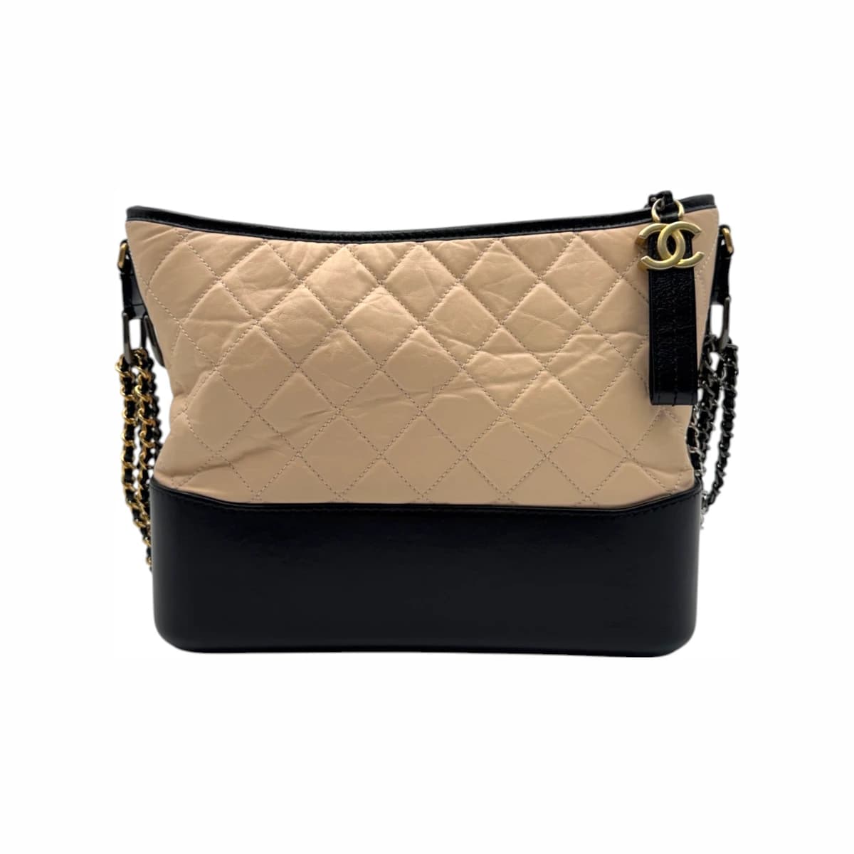 CHANEL 샤넬 블랙 베이지 투톤 레더 가브리엘 호보 라지 체인 숄더백(25번대) 가죽