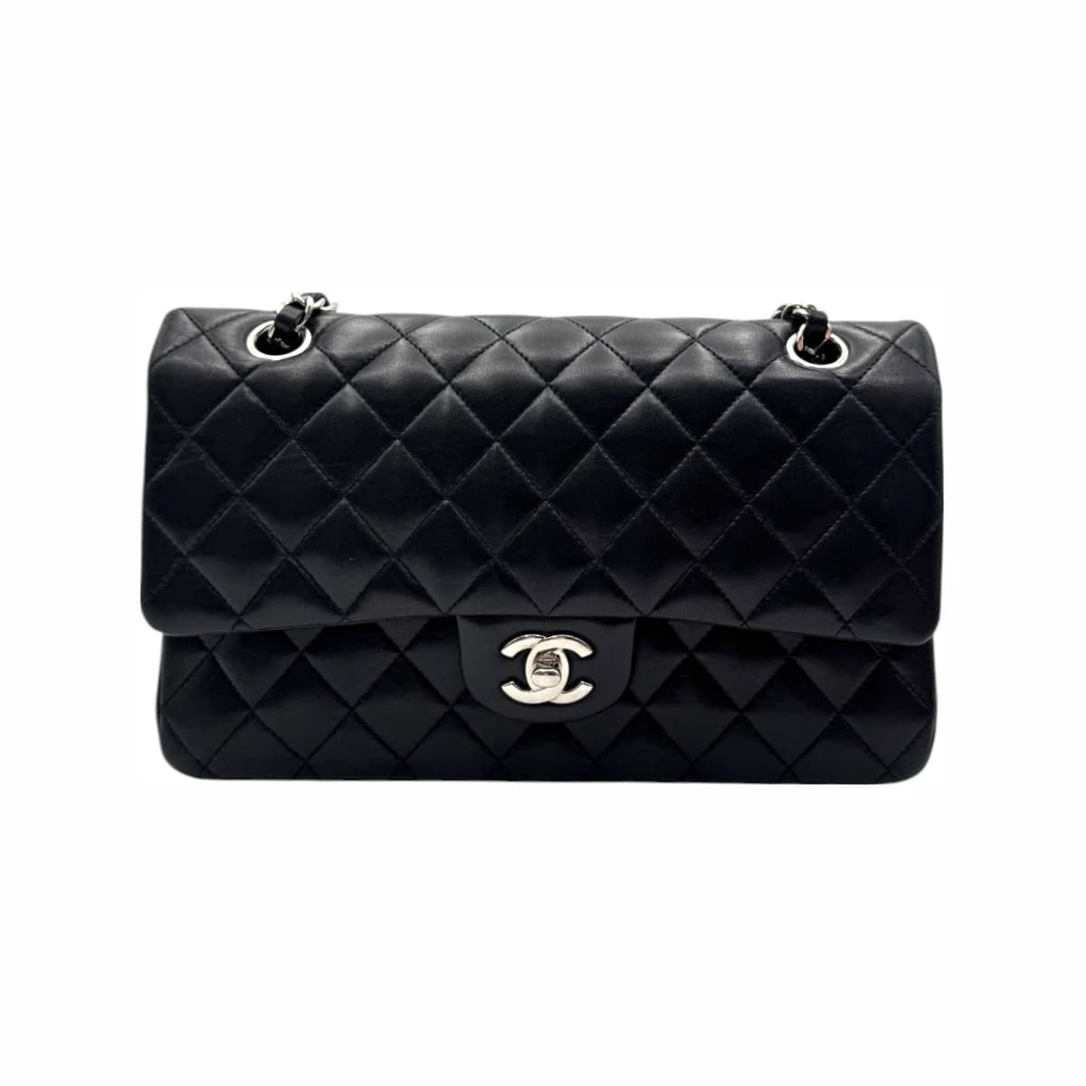 CHANEL 샤넬 블랙 램스킨 클래식 미디엄 체인 숄더백(13번대)
