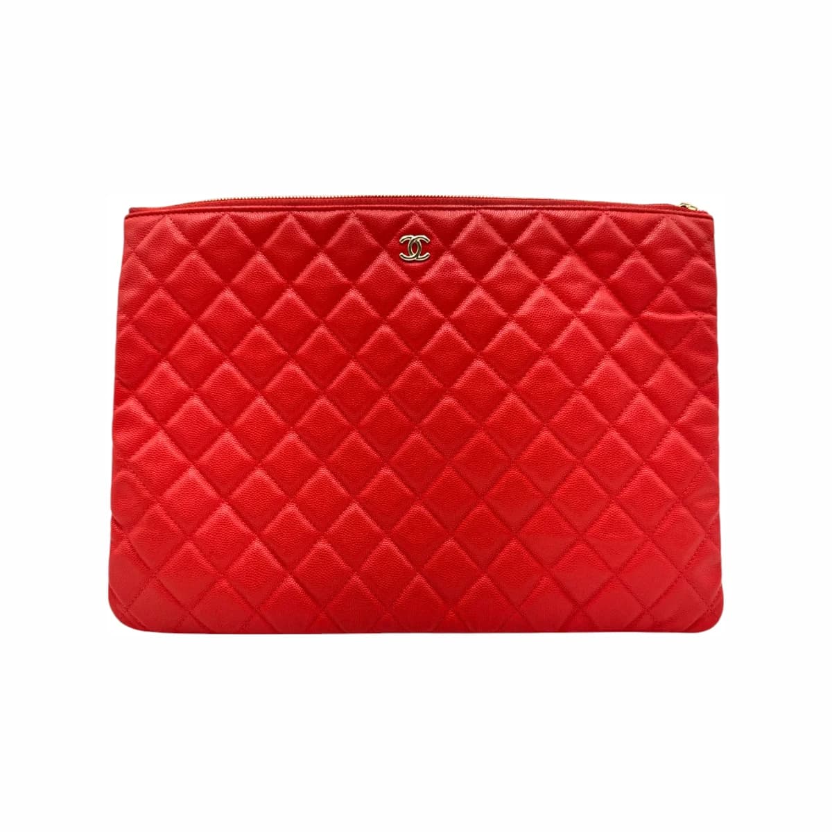CHANEL 샤넬 코랄 캐비어 클래식 라지 클러치백 30번대 오렌지