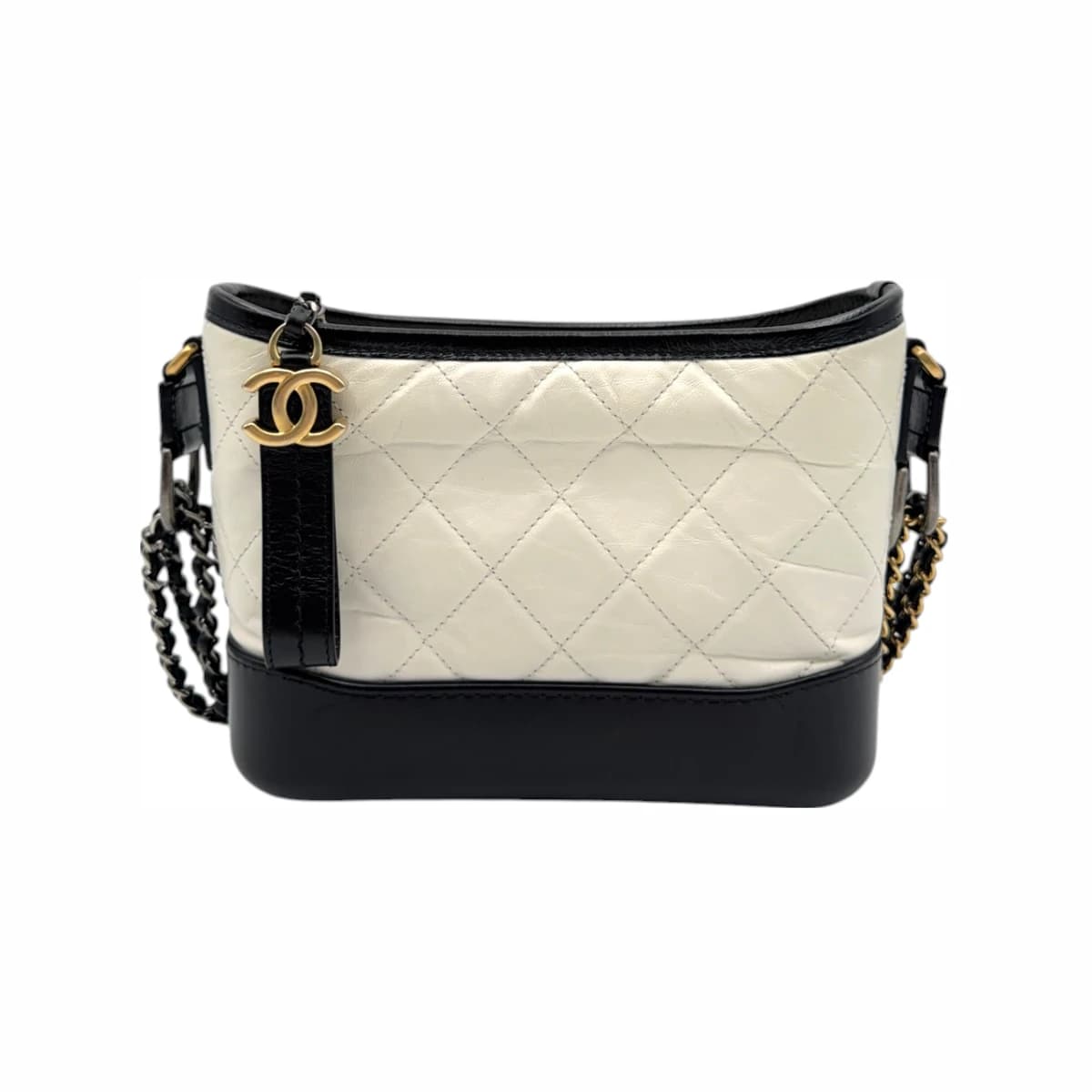 CHANEL 샤넬 화이트 블랙 카프스킨 가브리엘 스몰 호보백 26번대