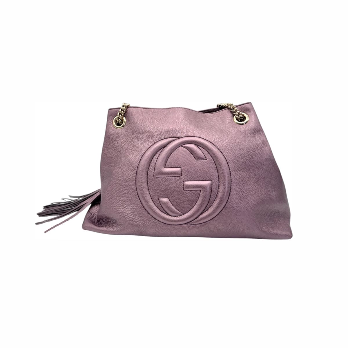 GUCCI 구찌 메탈릭퍼플 레더 소호 테슬 숄더백 가죽