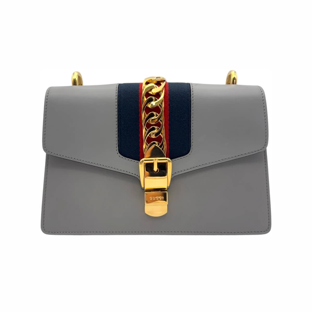 GUCCI 구찌 그레이 레더 실비 스몰 숄더백 가죽