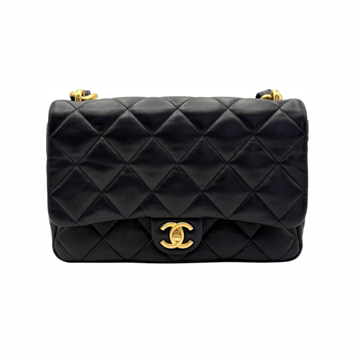 CHANEL 샤넬 램스킨 빅체인 플랩 라지 숄더백 내장칩 블랙