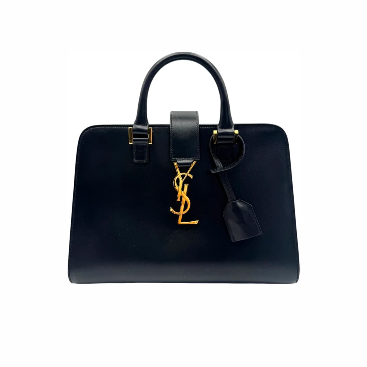 SAINT LAURENT 생로랑 블랙 레더 모노그램 미니 카바스 토트백 가죽