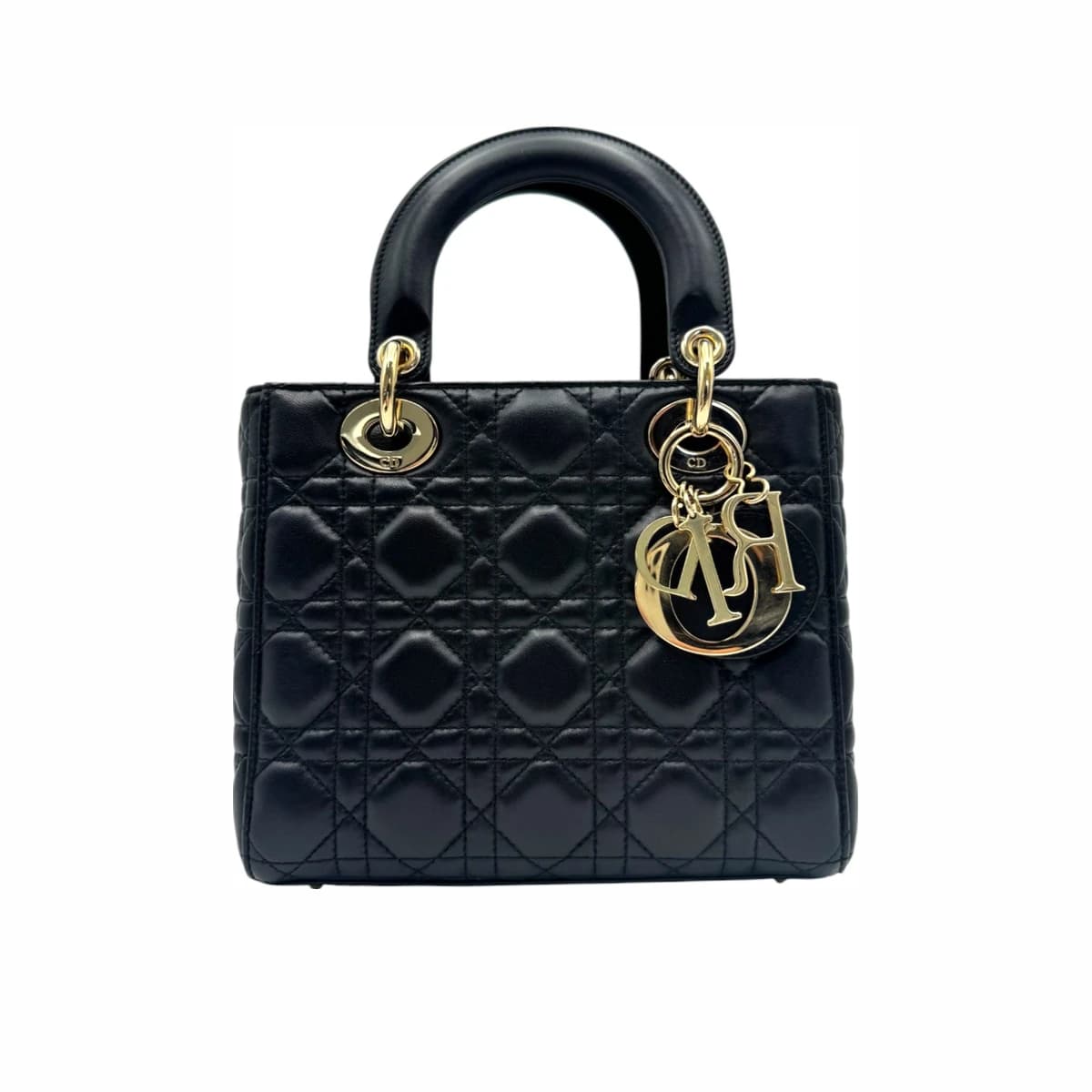 DIOR 디올 블랙 램스킨 레이디 디올 스몰 토트백