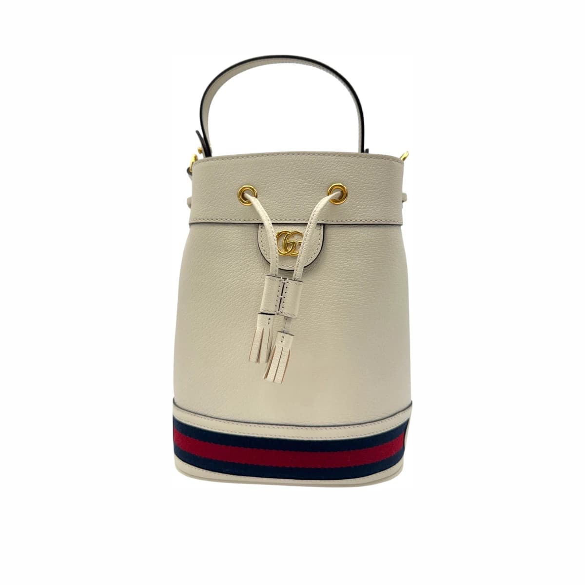 GUCCI 구찌 아이보리 레더 웹 스트라이프 오피디아 스몰 버킷 토트백 베이지 가죽