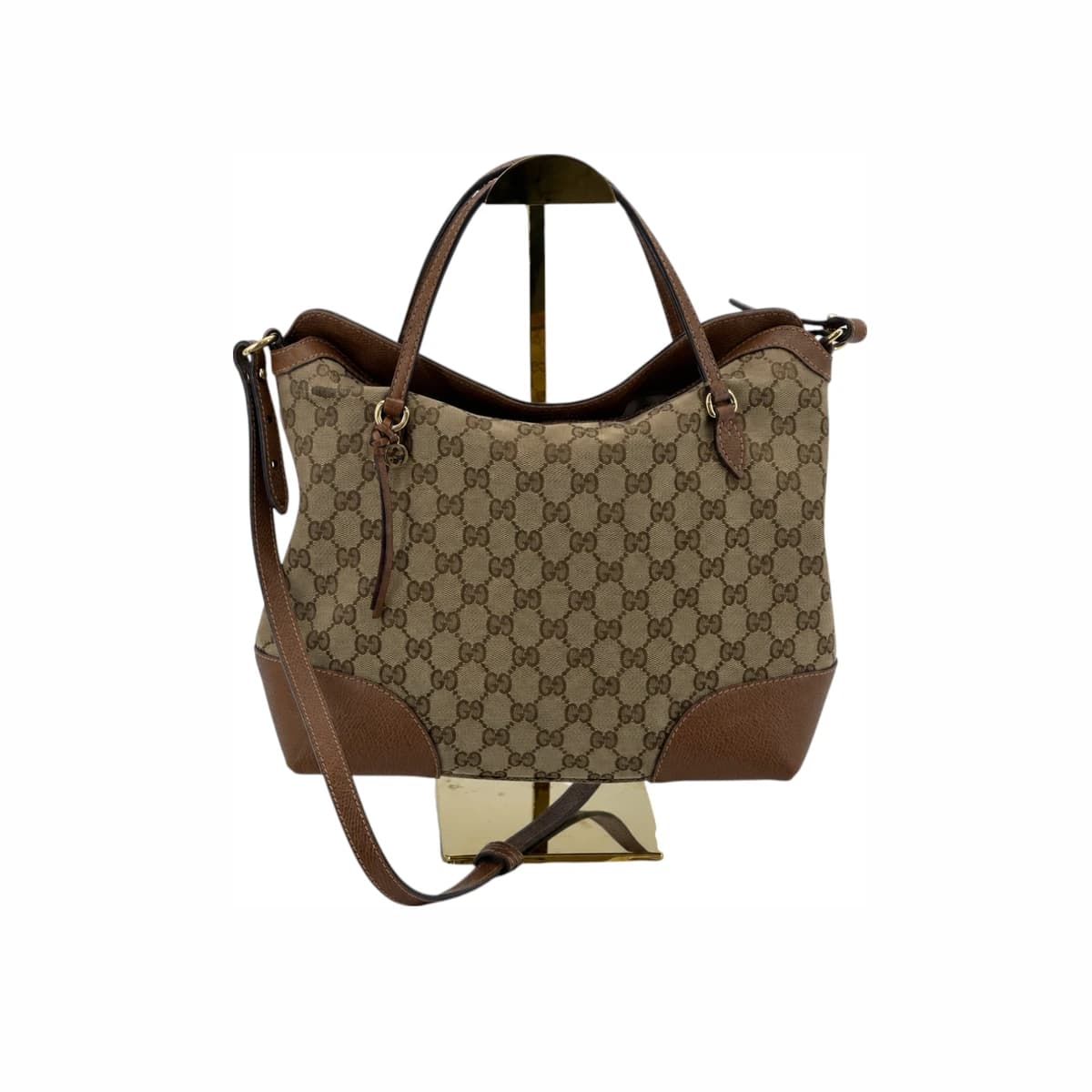 GUCCI 구찌 브라운 GG 캔버스 가죽 브리 컨버터블 토트백 미디움