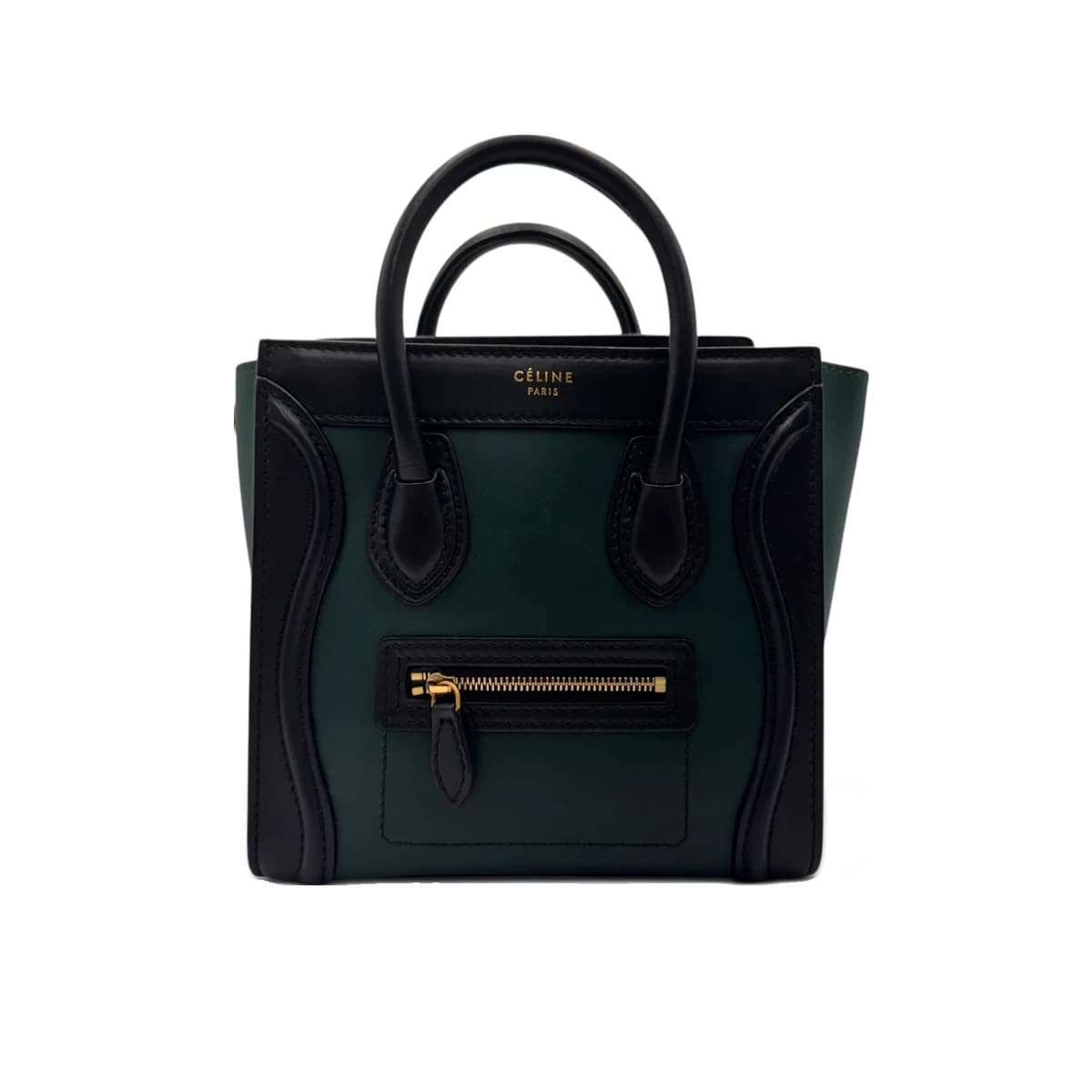 CELINE 셀린느 블랙&딥그린 레더 러기지 나노 토트백 가죽
