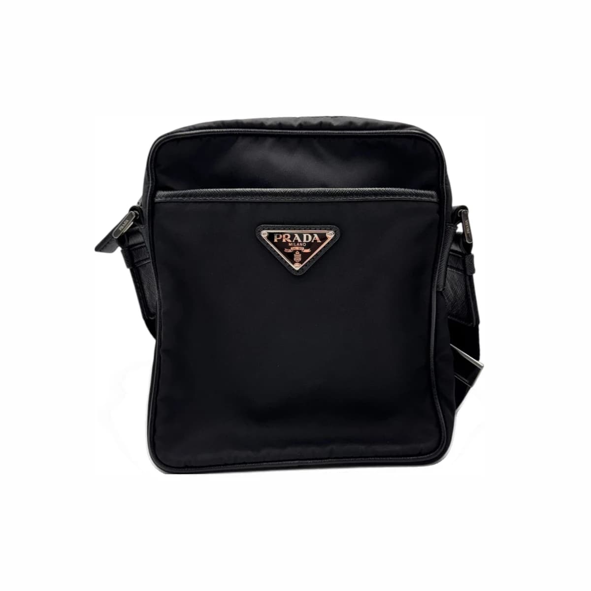 PRADA 프라다 블랙 테수토 나일론 앤 사피아노 크로스바디백