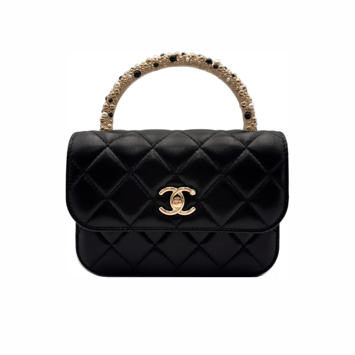 CHANEL 샤넬 블랙 램스킨 진주볼 체인 숄더백 스몰