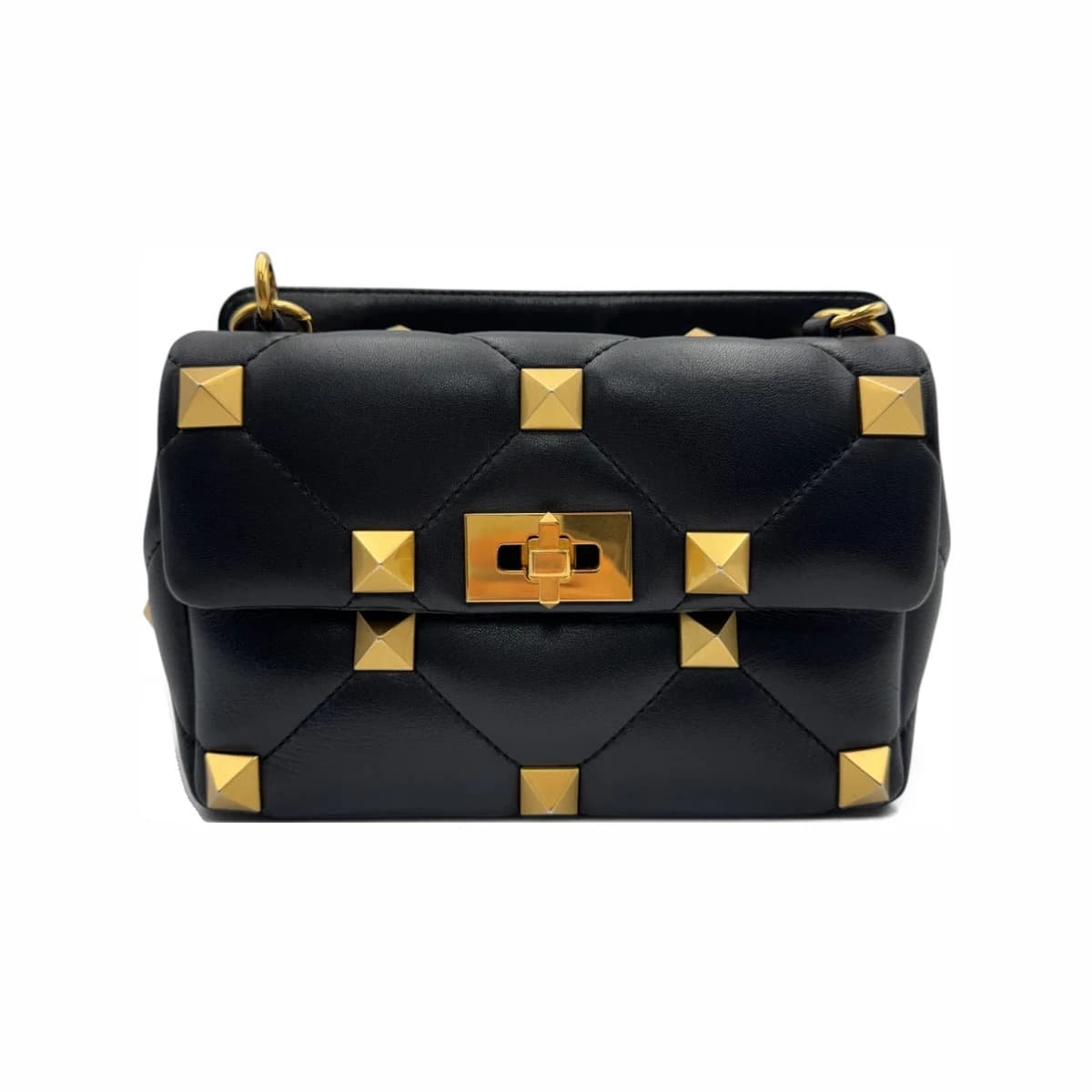 VALENTINO 발렌티노 블랙 레더 로만 스터드 체인 숄더백 가죽