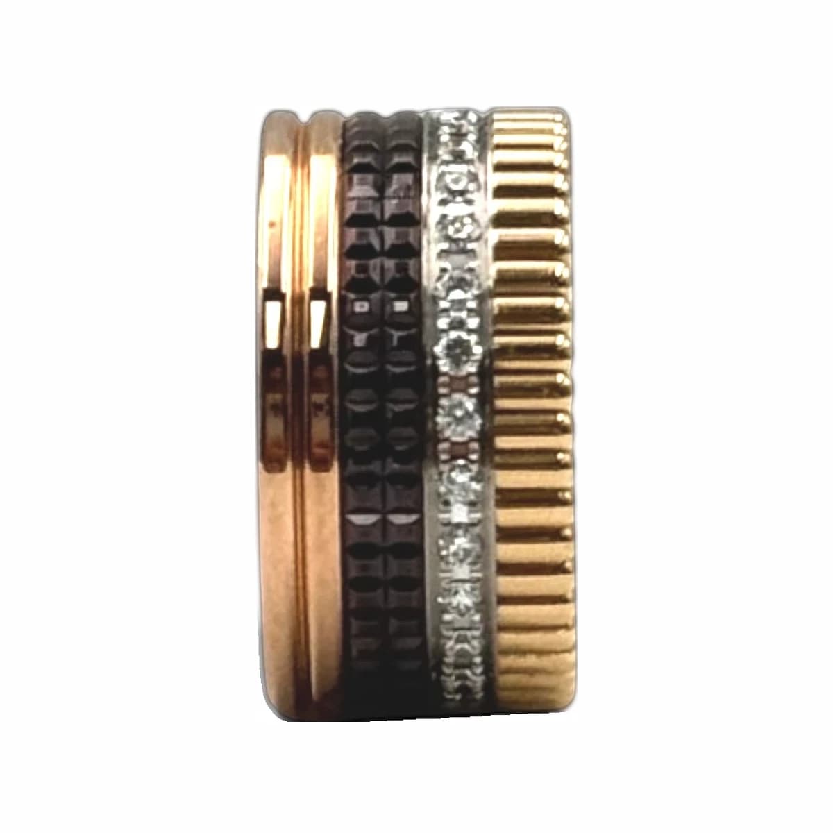 BOUCHERON 부쉐론 18K 옐로우 골드, 화이트 골드 및 핑크 골드, 브라운 PVD 콰트로 클래식 라지 링 60호 18K 옐로골드