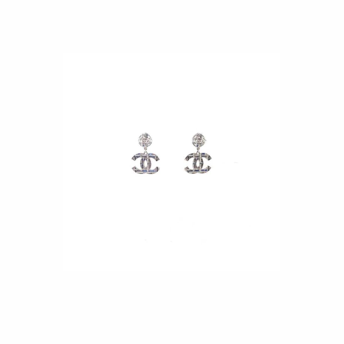 CHANEL 샤넬 CC 트위드 드롭 이어링 귀걸이