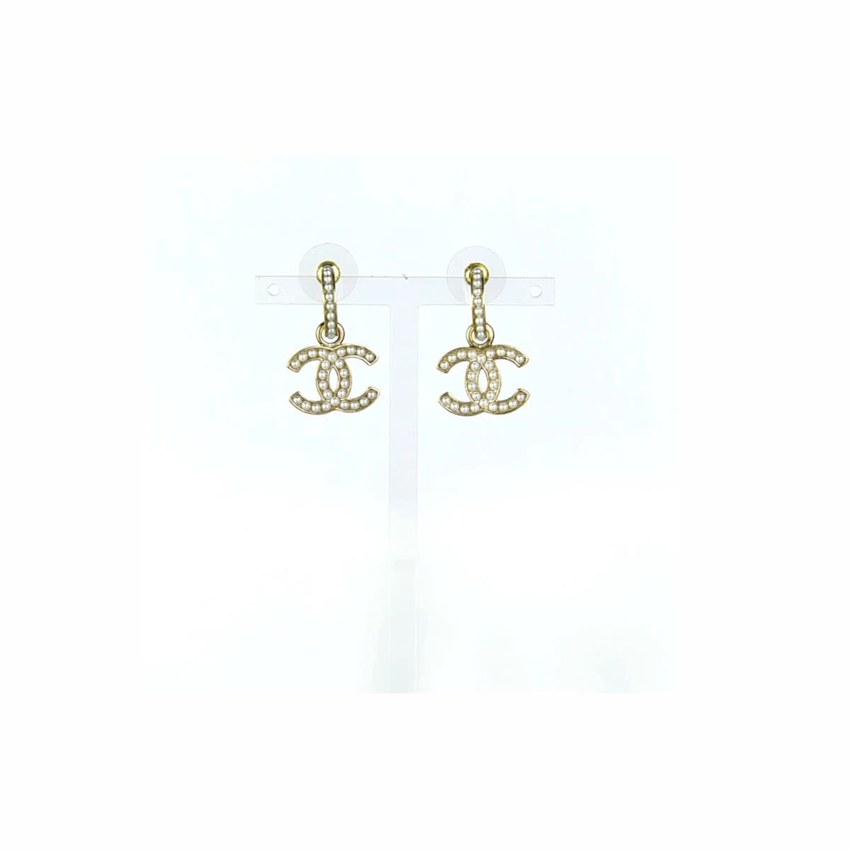 CHANEL 샤넬 CC 펄 드롭 이어링 귀걸이