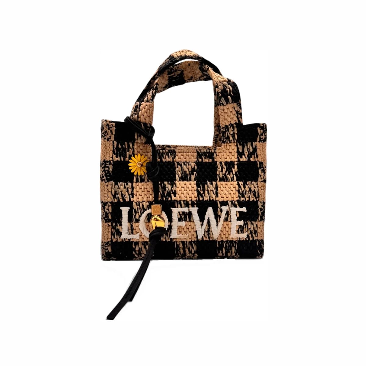 LOEWE 로에베 라피아 체크 미니 토트백