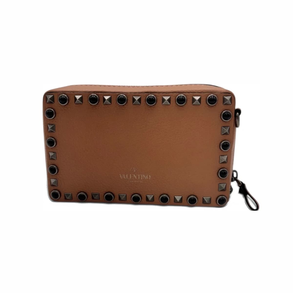 VALENTINO 발렌티노 인디핑크 레더 락스터드 장식 스몰 카메라 크로스백 브라운 가죽