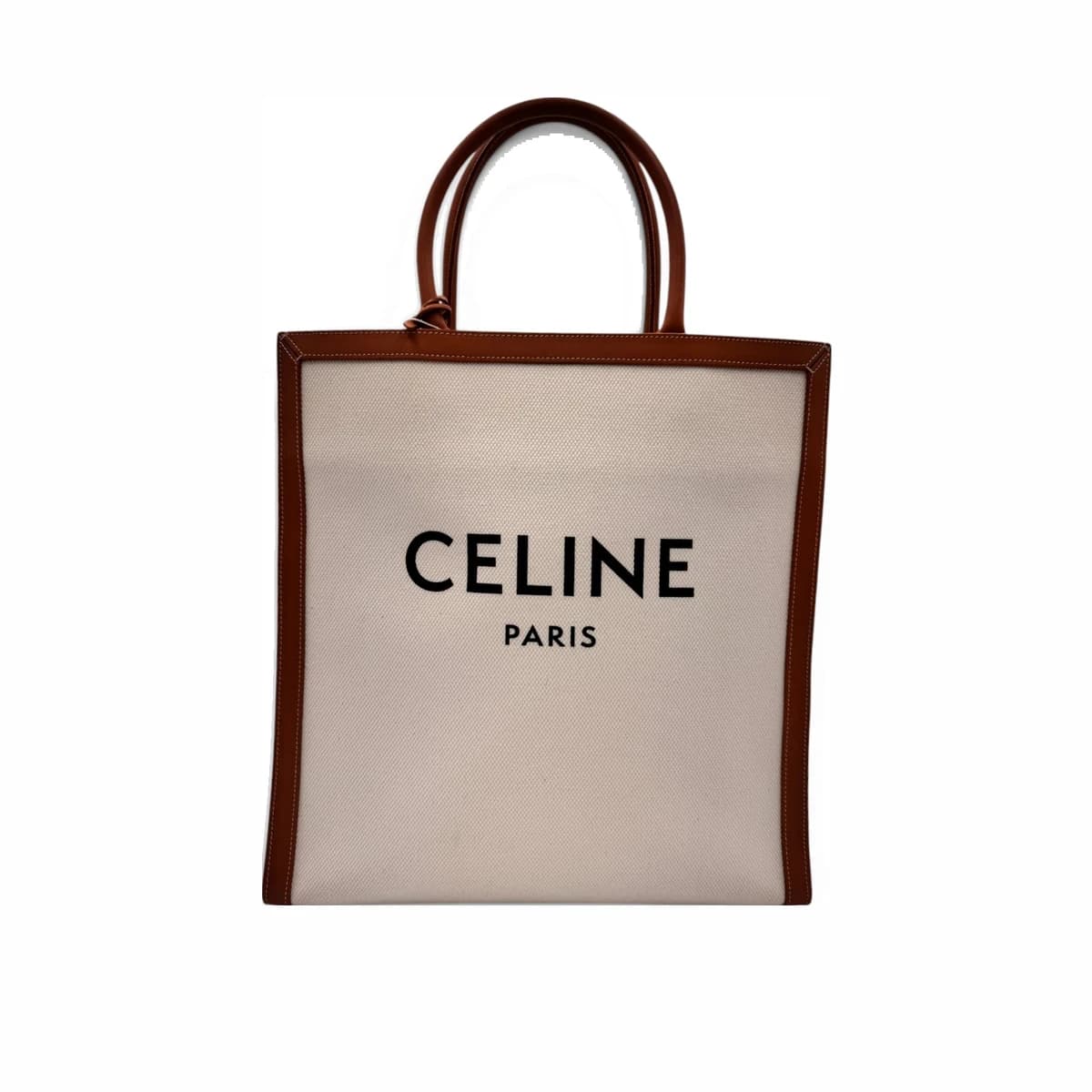 CELINE 셀린느 네추럴 캔버스 탄 레더 라지 버티컬 카바스 토트백 브라운
