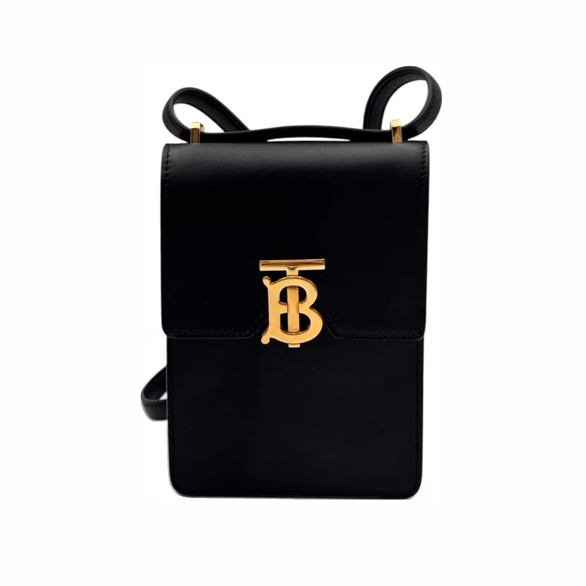BURBERRY 버버리 블랙 스무스 금장 로빈 미니 숄더백 가죽