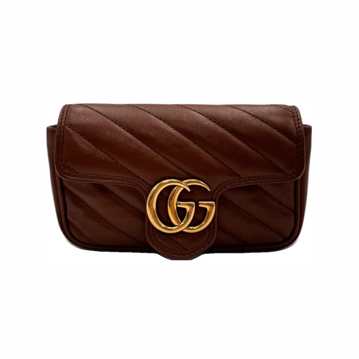 GUCCI 구찌 브라운 레더 금장 GG 마몬트 수퍼 미니 크로스백 가죽