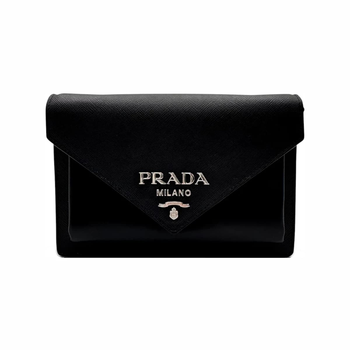 PRADA 프라다 블랙 사피아노 엔벨로프 미니 크로스백 가죽