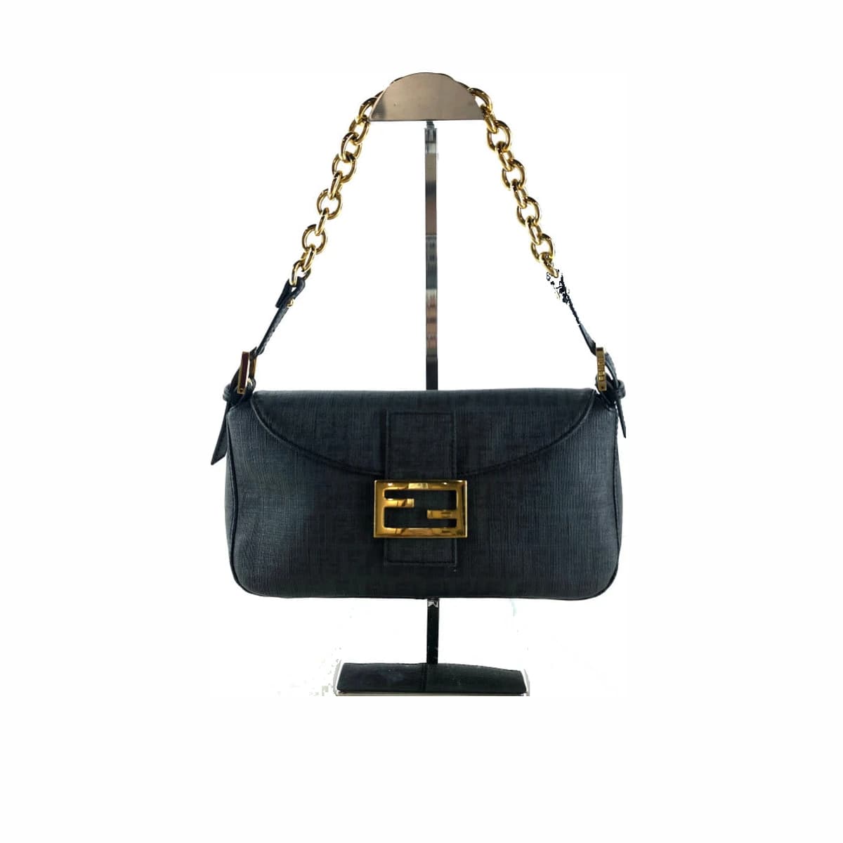 FENDI 펜디 FF 캔버스 맘마 체인 숄더백 호보백 OS 블랙