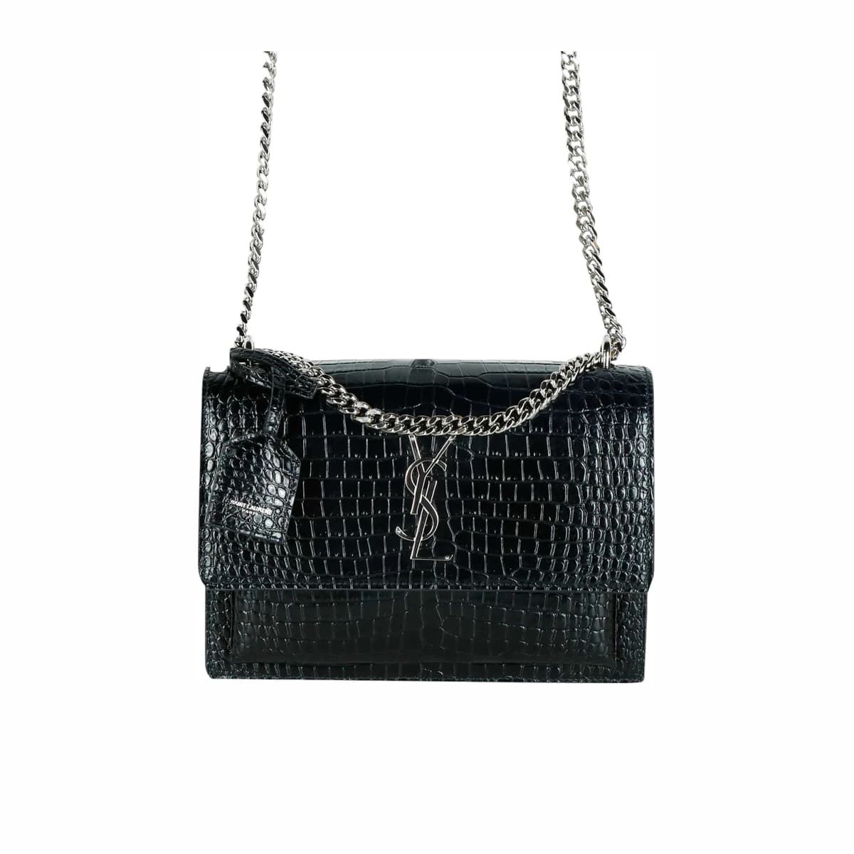 SAINT LAURENT 생로랑 크로커다일 엠보싱 선셋 숄더백 크로스백 블랙 엑조틱