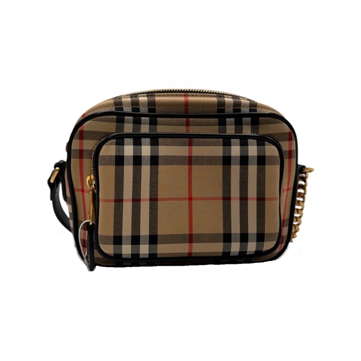 BURBERRY 버버리 체크 코튼 빈티지 금장 체인 카메라 크로스백
