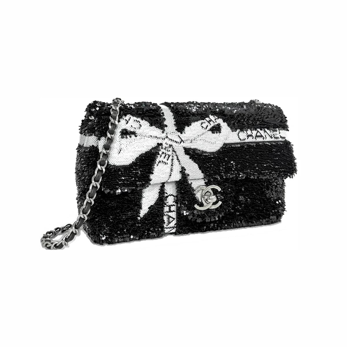 CHANEL 샤넬 시퀸 메탈 플랩백 블랙화이트