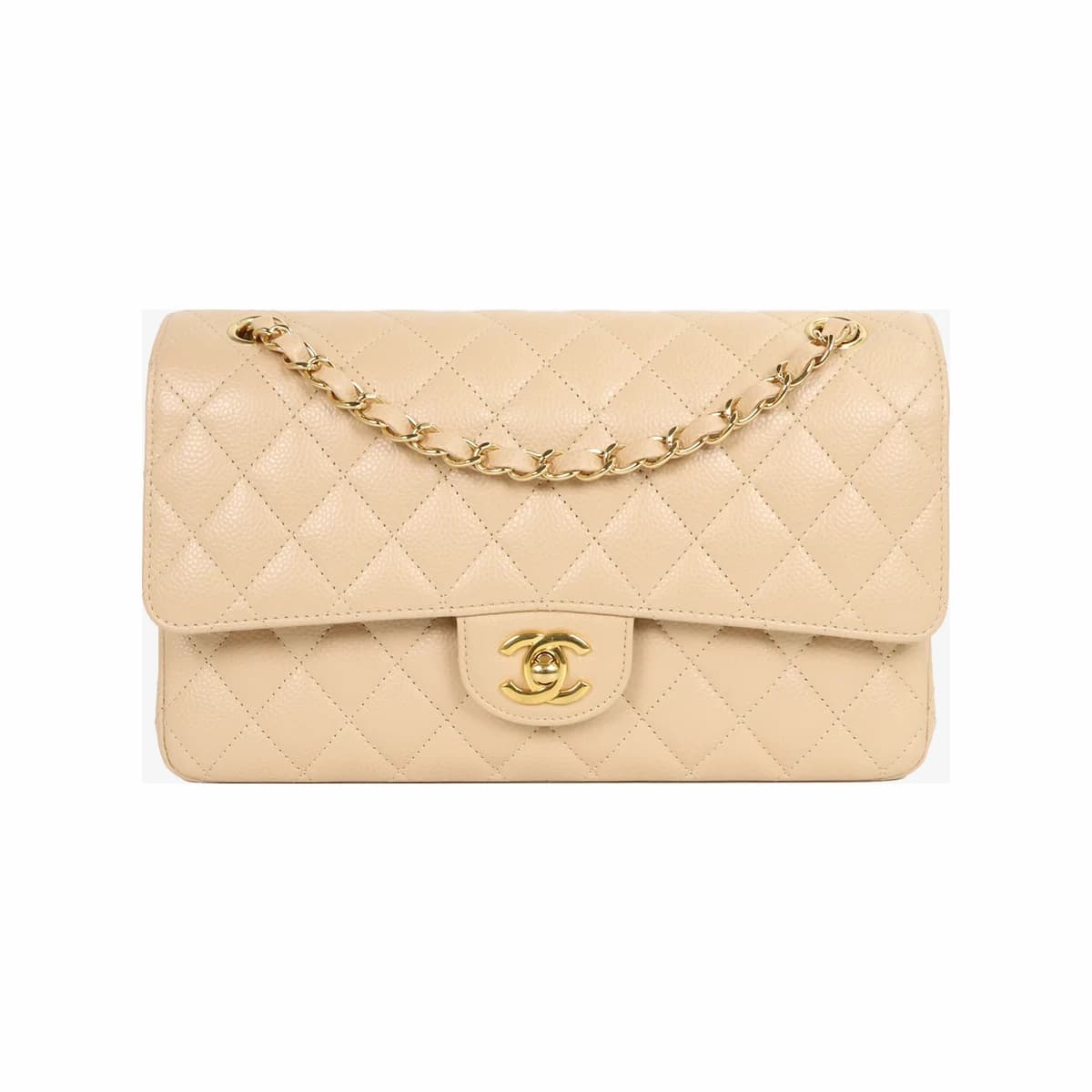 CHANEL 샤넬 클래식 플랩백 미디움 베이지 금장