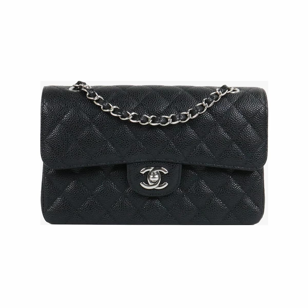 CHANEL 샤넬 클래식 캐비어 스몰 블랙 은장