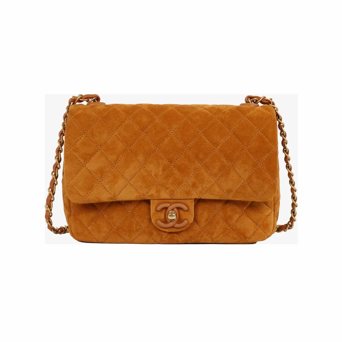 CHANEL 샤넬 스웨이드 플랩백 카멜 금장 브라운