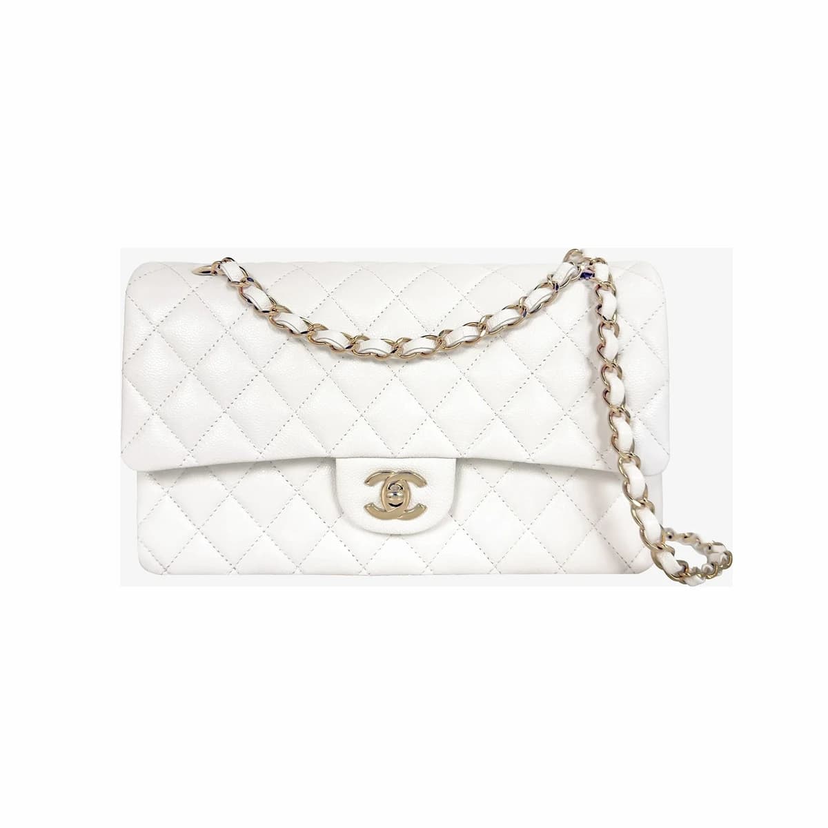 CHANEL 샤넬 클래식 플랩백 미듐 화이트 금장
