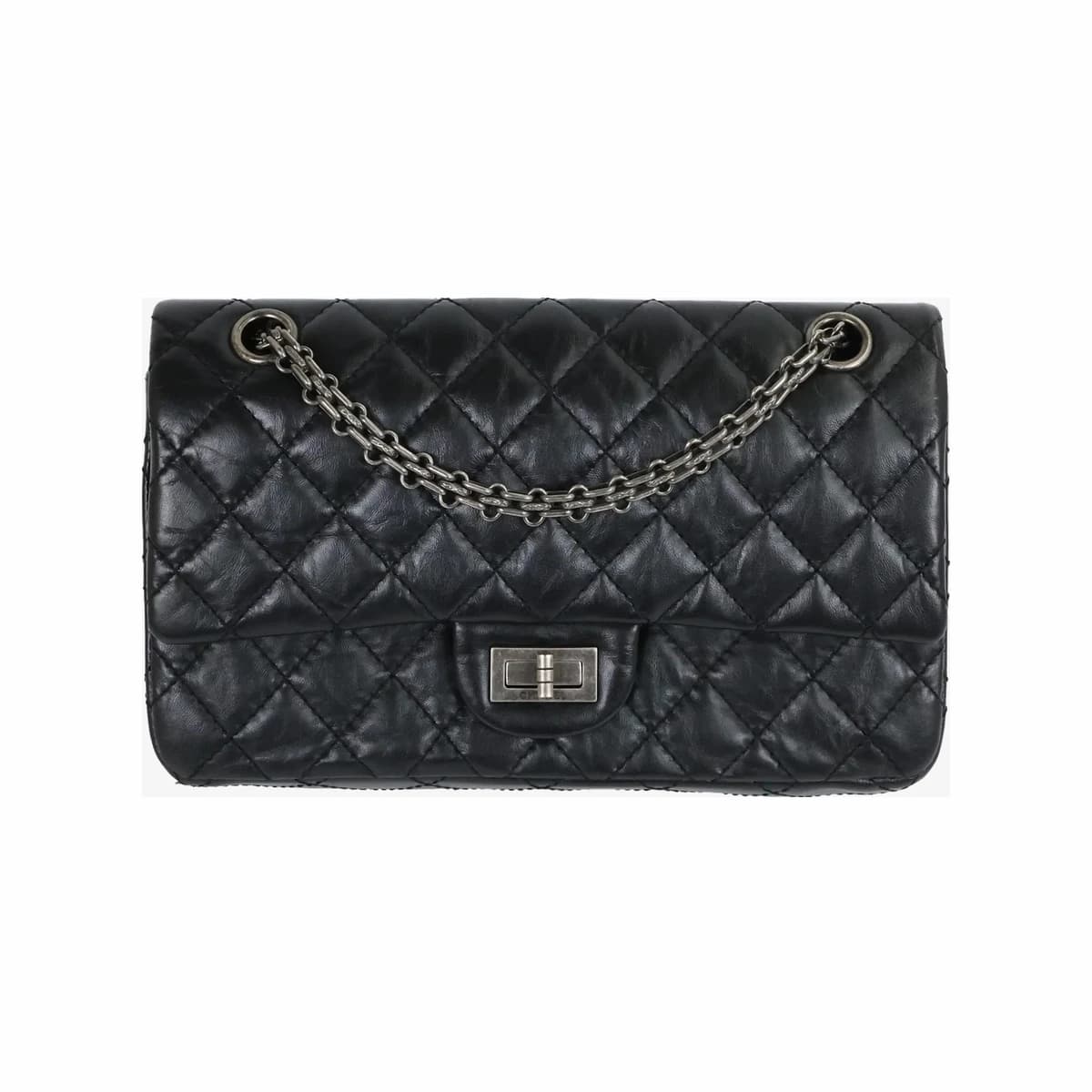 CHANEL 샤넬 2.55 빈티지 플랩백 미듐 블랙 은장