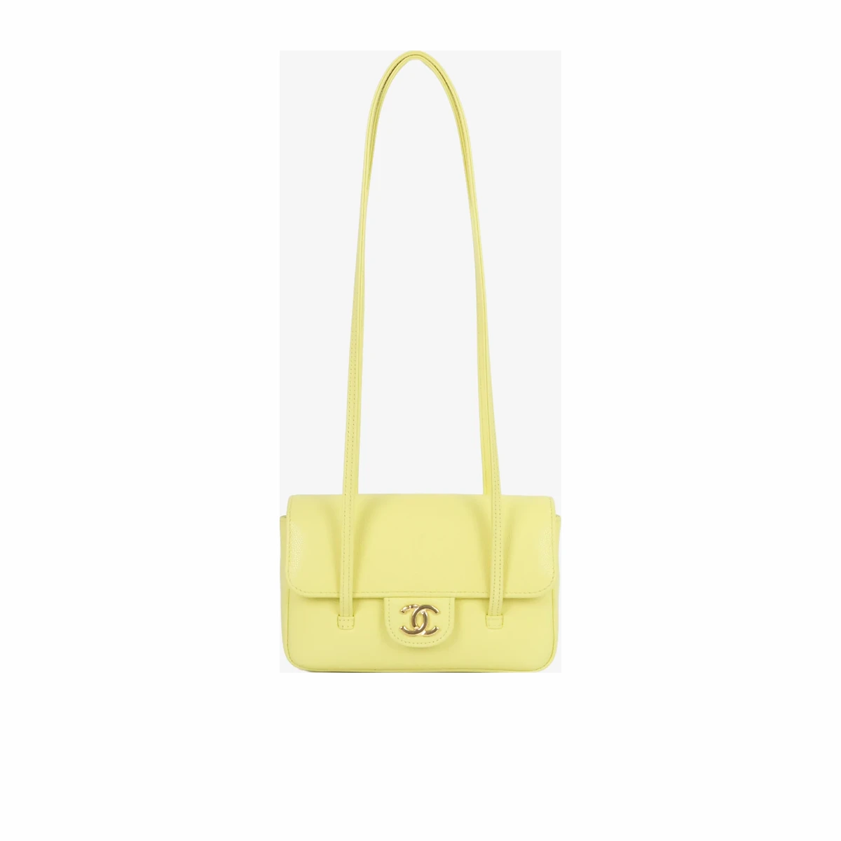 CHANEL 샤넬 스트랩 클러치 플랩백 라이트 옐로우 내장칩