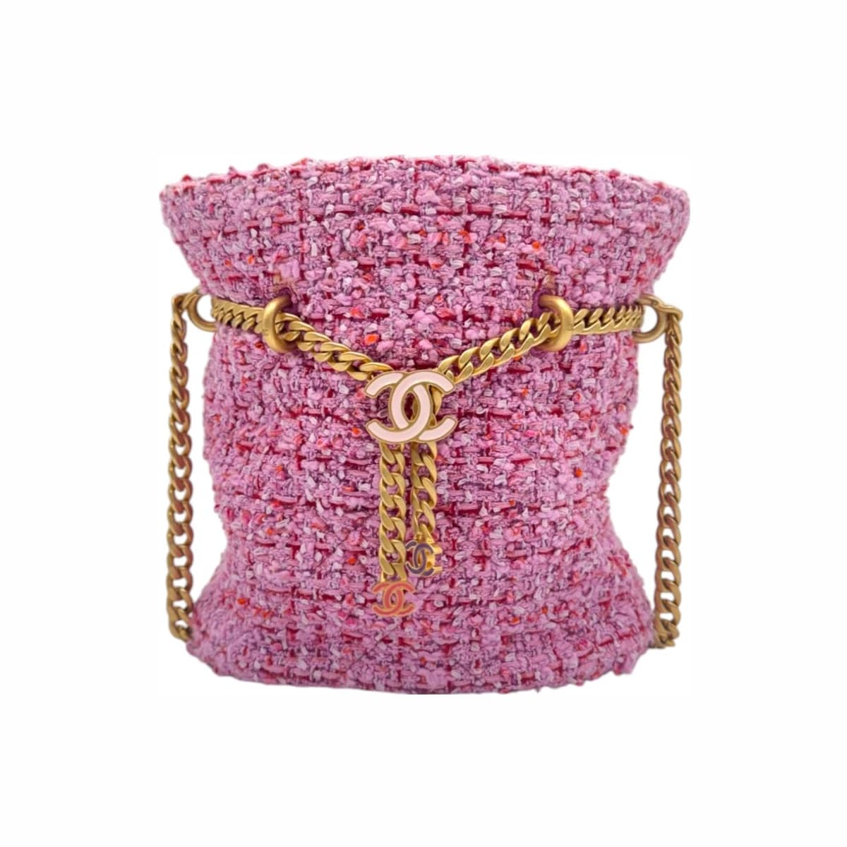 CHANEL 샤넬 트위드 드로스트링 탑핸들 버킷백(내장칩)