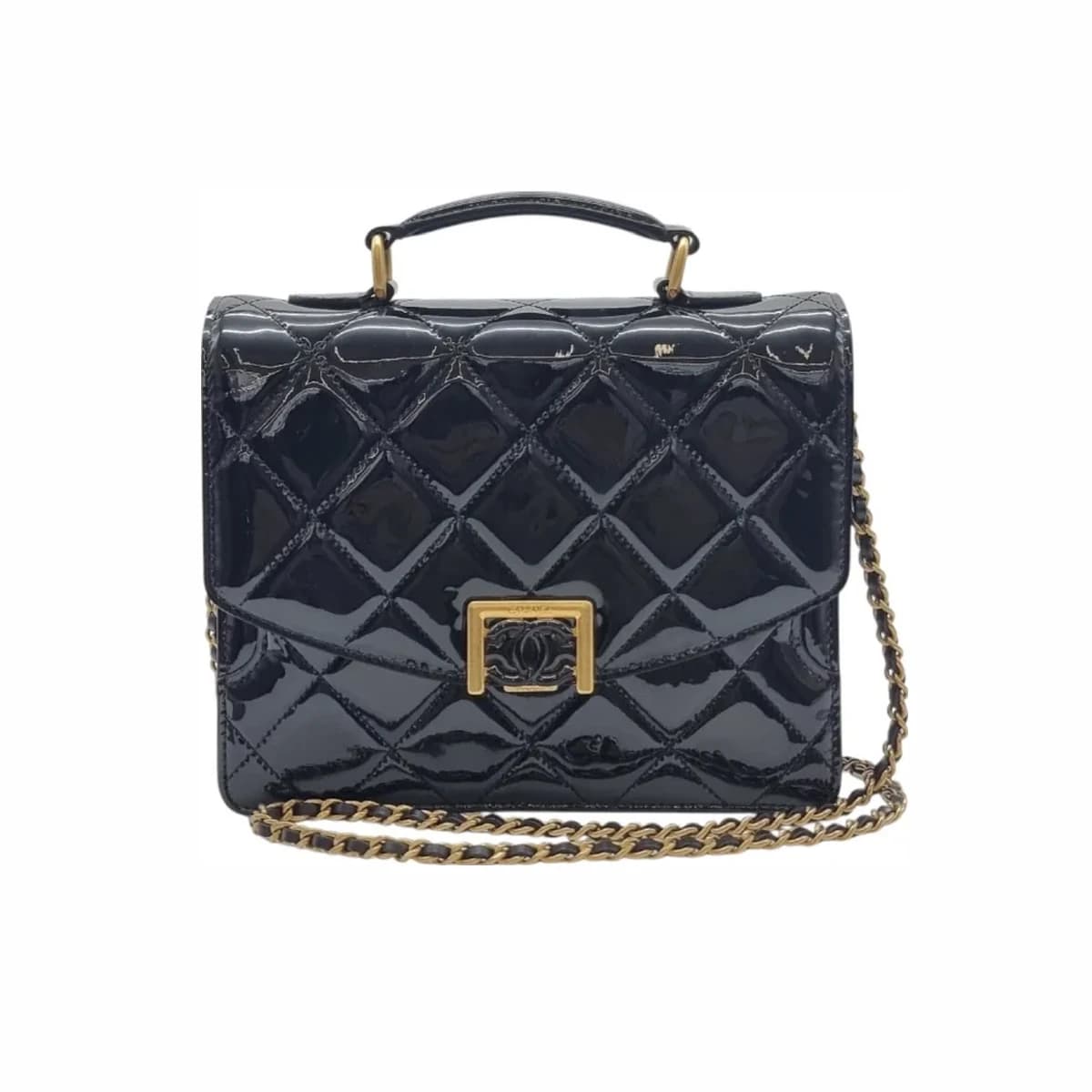 CHANEL 샤넬 23A CC 로고 체인 페이던트 플랩백 스몰 블랙 페이턴트