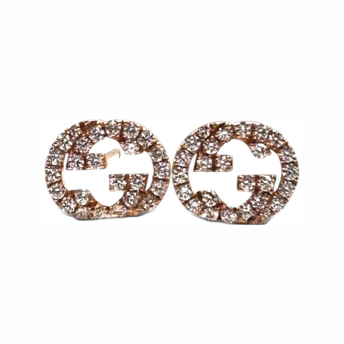 GUCCI 구찌 18K 골드 다이아 GG 인터로킹 스터드 귀걸이 18K 옐로골드