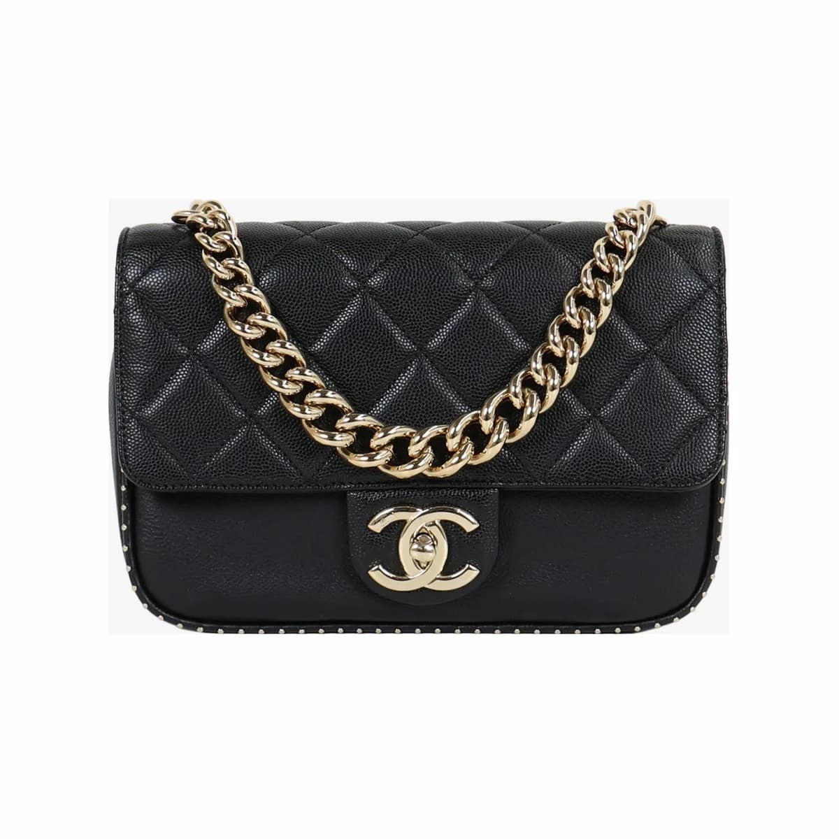 CHANEL 샤넬 스터드 탑핸들 체인 플랩백 스몰 블랙