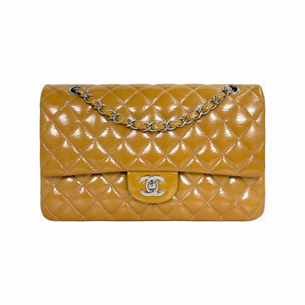 CHANEL 샤넬 클래식 플랩백 미듐 머스타드 은장 옐로